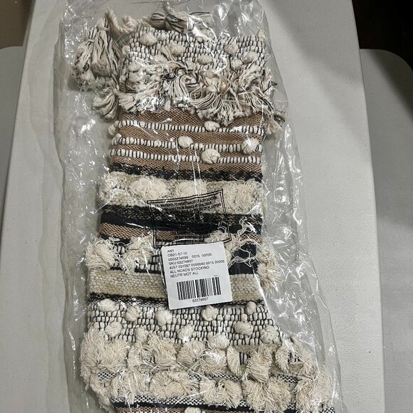 NEW Anthropologie All Roads Textured Stocking Tasseled Cream Black Rustic Boho - Picture 4 of 4